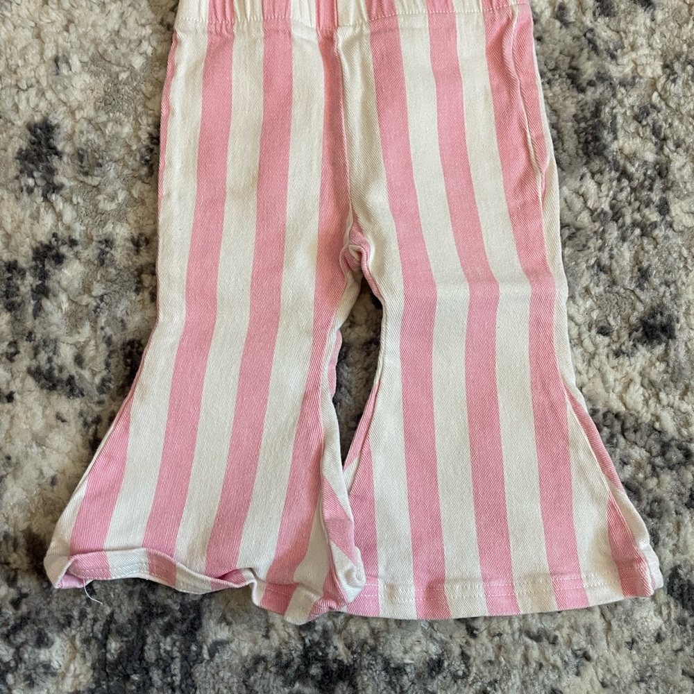 Baileys Blossoms Pink and White Striped Flare Pants